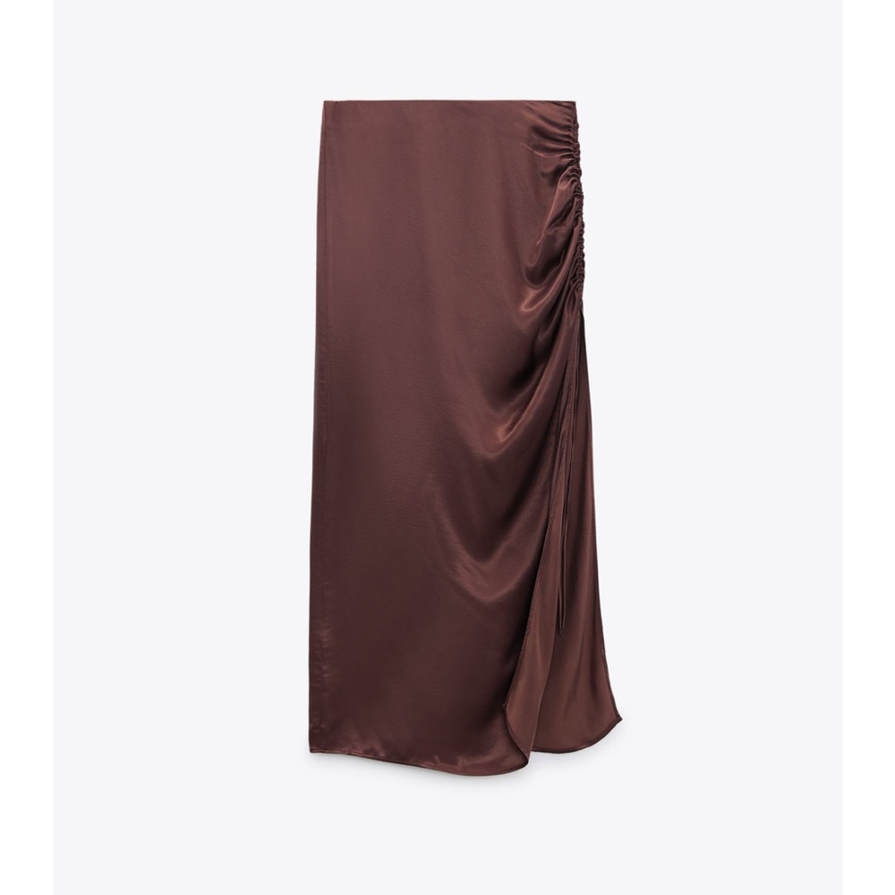 COPY - Zara Chocolate Brown Ruched Satin Skirt
